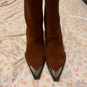 Brown Suede Western Boots with Silver Accents